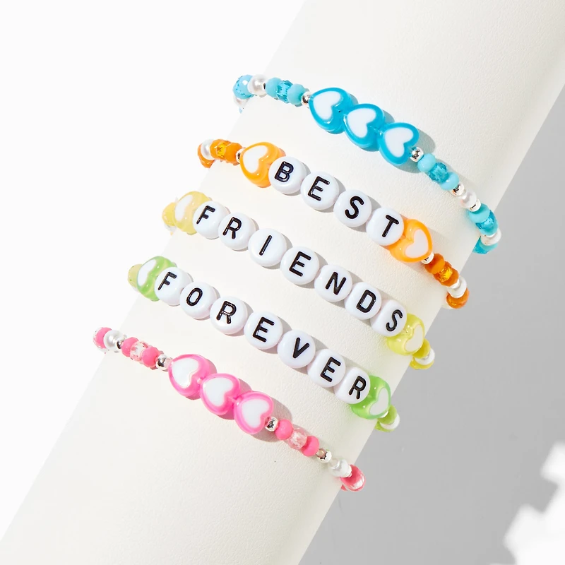 Best Friends Neon Heart Seed Bead Stretch Bracelets - 5 Pack