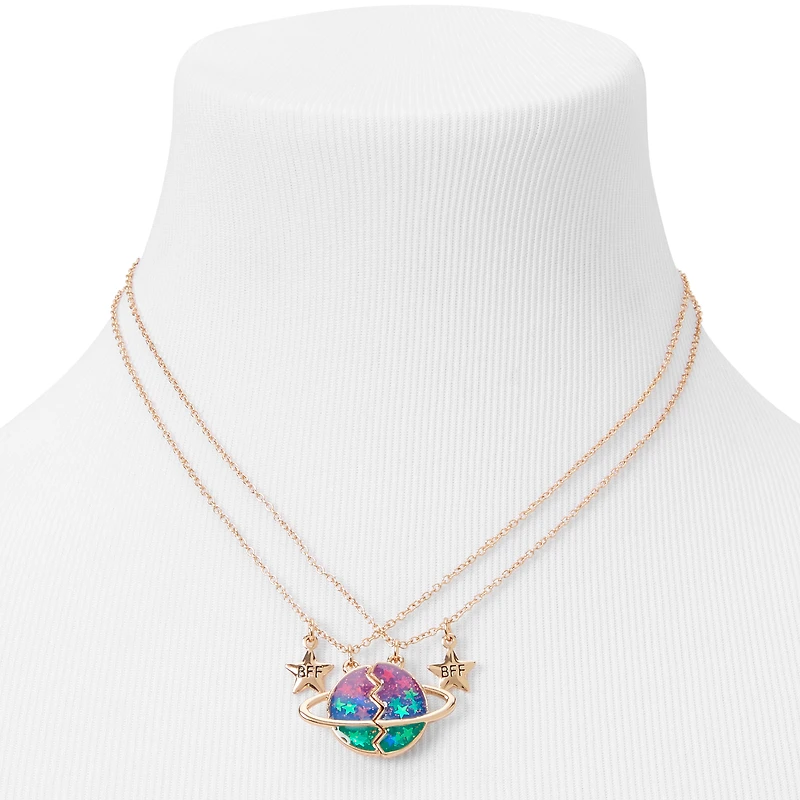 Best Friends Glow The Dark Outer Space Split Pendant Necklaces - 2 Pack