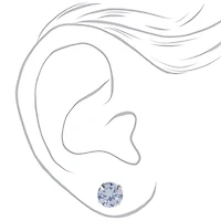 Silver-tone Cubic Zirconia 5mm, 7mm, & 9mm Round Stud Earrings - 3 Pack 