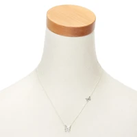 Silver-tone Double Butterfly Stackable Pendant Necklace