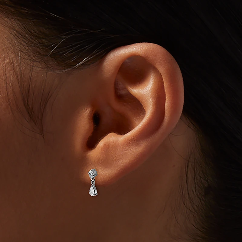 C LUXE by Claire's Silver-tone Titanium Cubic Zirconia Flat Back Drop Earrings
