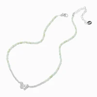 Silver-tone Butterfly Seed Bead Pendant Necklace