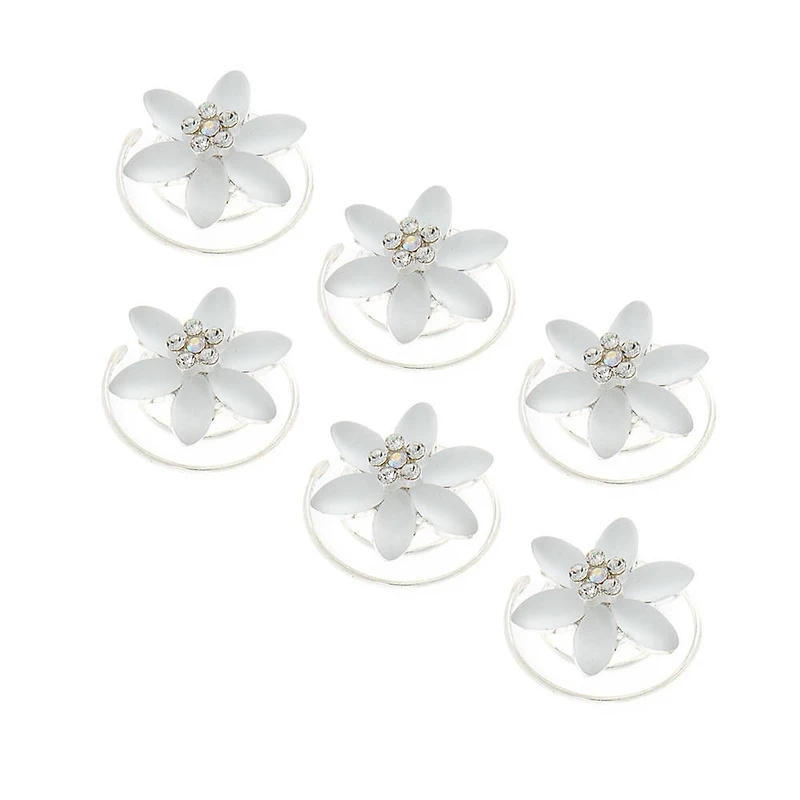 White Frosted Flower Hair Spinners - 6 Pack