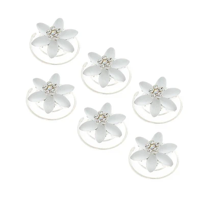 White Frosted Flower Hair Spinners - 6 Pack