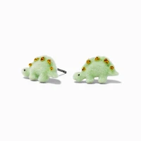 Green Fuzzy Dinosaur Stud Earrings