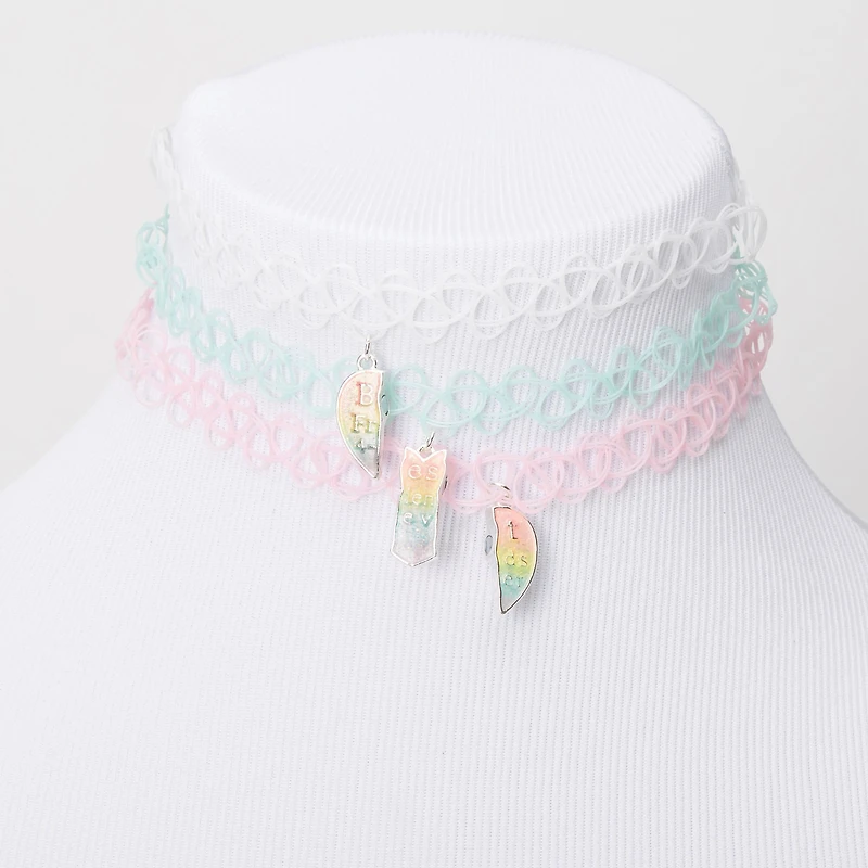Best Friends Pastel Heart Glow The Dark Tattoo Choker Necklaces - 3 Pack