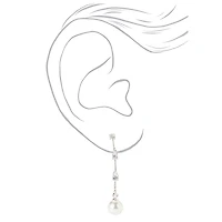 Silver-tone Crystal Pearl Linear 1.5" Drop Earrings