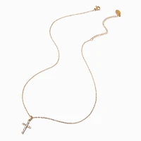 Gold-tone Stainless Steel Pavé Cross Pendant Necklace