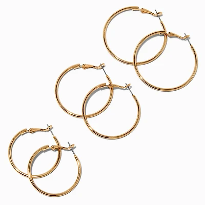 Gold-tone 40mm 35mm, & 30mm Graduated Hoop Earrings - 3 Pack