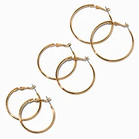 Gold-tone 40mm 35mm, & 30mm Graduated Hoop Earrings - 3 Pack