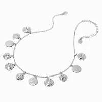 Silver-tone Textured Coin Chain Necklace 