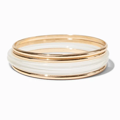 Gold-tone & Clear Resin Bangle Bracelets - 5 Pack