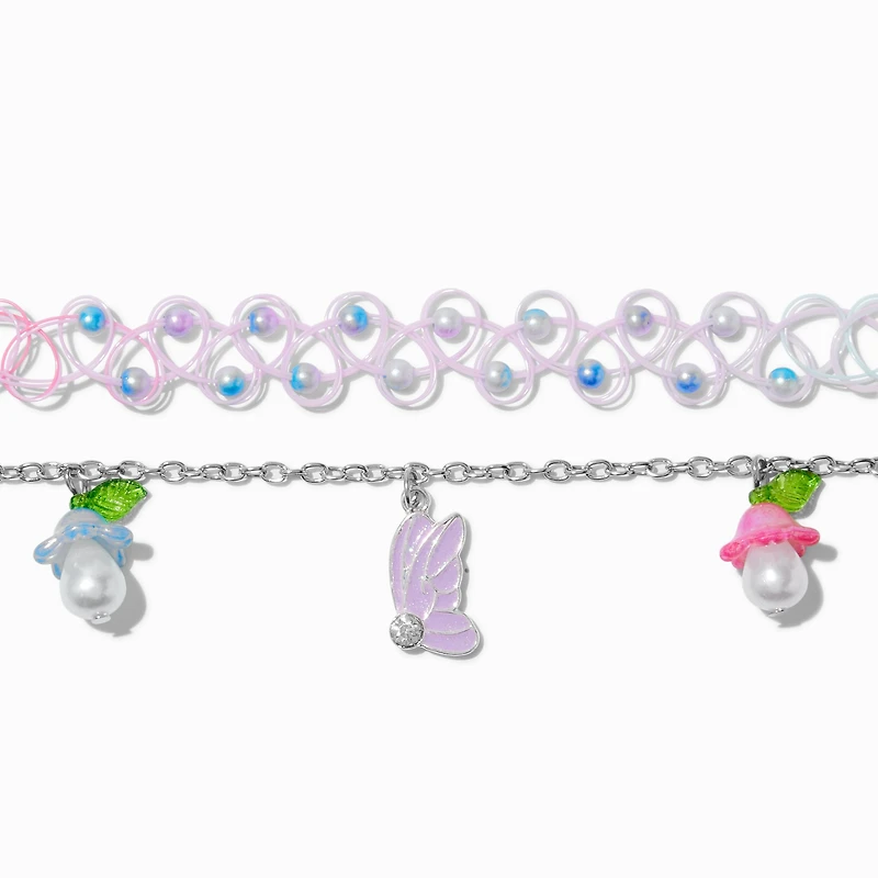 Claire's Club Butterfly & Mushrooms Chain & Tattoo Choker Necklaces - 2 Pack