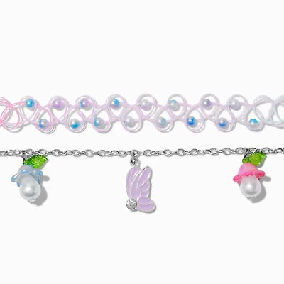 Claire's Club Butterfly & Mushrooms Chain & Tattoo Choker Necklaces - 2 Pack