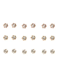 Mixed Metal 3mm Crystal Stud Earrings - 9 Pack