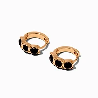 Gold-tone 10mm Jet Black Crystal Stacked Clicker Hoop Earrings