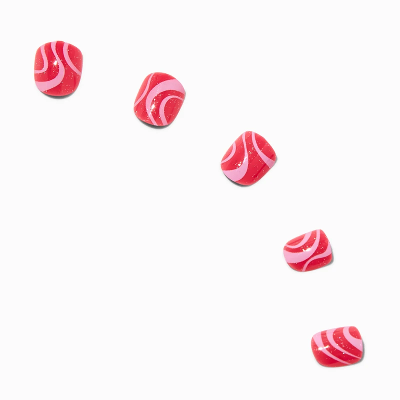 Claire's Club Pink Glitter Squiggle Press On Vegan Faux Nail Set - 10 Pack