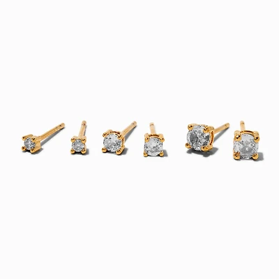 C LUXE by Claire's 18kt Gold Plated Cubic Zirconia 2mm, 3mm, & 4mm Round Stud Earrings - 3 Pack