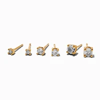 C LUXE by Claire's 18kt Gold Plated Cubic Zirconia 2mm, 3mm, & 4mm Round Stud Earrings - 3 Pack