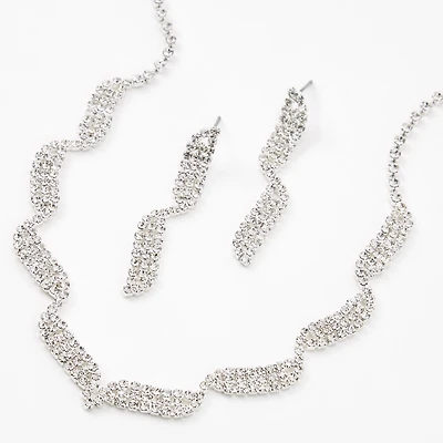 Silver-tone Rhinestone Waves Jewelry Set - 2 Pack