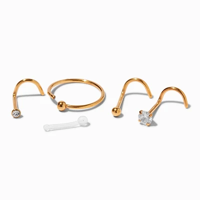 20G Gold-tone Stainless Steel Mixed Nose Studs & Hoop - 6 Pack