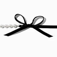 Pearl & Black Velvet Bow Choker Necklace