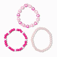 Pink Heart Beaded Stretch Bracelets - 3 Pack