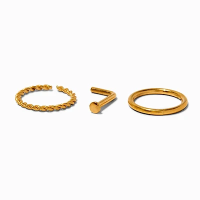 18G 18k Gold Plated Titanium 18G Nose Stud & Mixed Hoops - 3 Pack