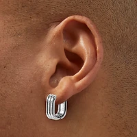 Silver-tone Stainless Steel Textured U-Shape Hoop Earrings