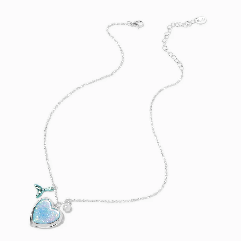 Mermaid Glitter Heart Locket Pendant Necklace