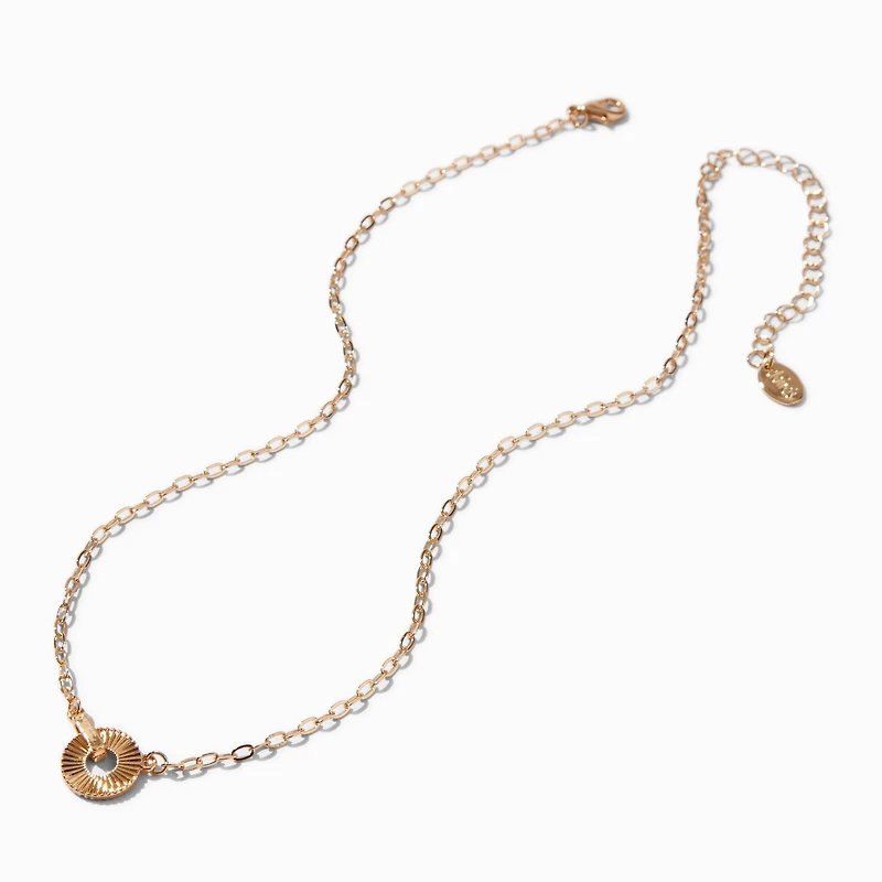 Gold-tone Textured Disc Pendant Necklace