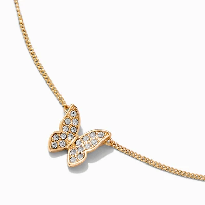Gold-tone Crystal Butterfly Pendant Necklace