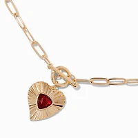Burgundy Red Heart Pendant Necklace