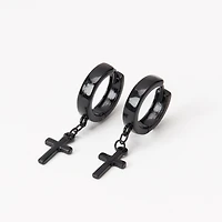 Black Cross 15mm Huggie Hoop Earrings