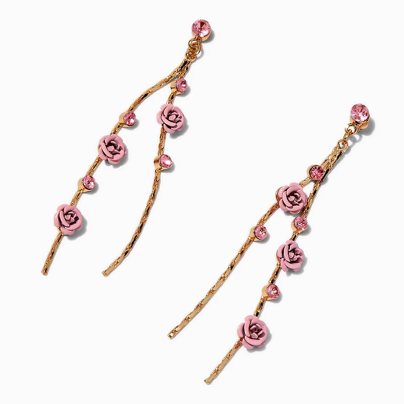 Pink Carved Roses Vine 3" Drop Earrings