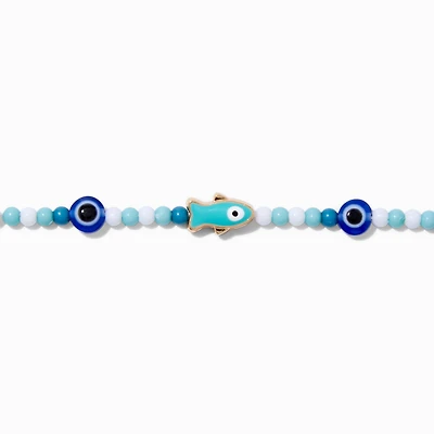 Blue Beaded Fish Choker Necklace