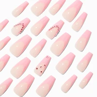 Pink French Tip Bling Squareletto Vegan Faux Nail Set - 24 Pack