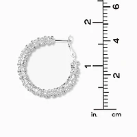 Silver-tone Crystal 30mm Hoop Earrings