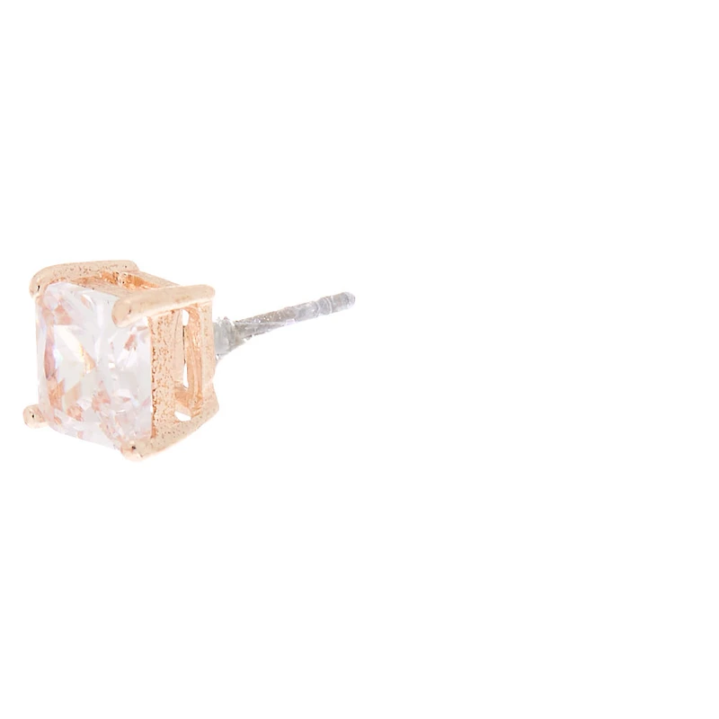 Rose Gold-tone Cubic Zirconia 6mm Square Stud Earrings