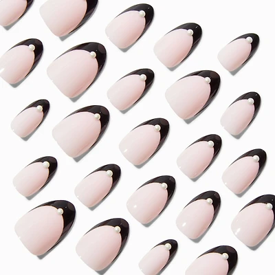Black French Tip Short Almond Vegan Faux Nail Set - 24 Pack