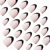 Black French Tip Short Almond Vegan Faux Nail Set - 24 Pack