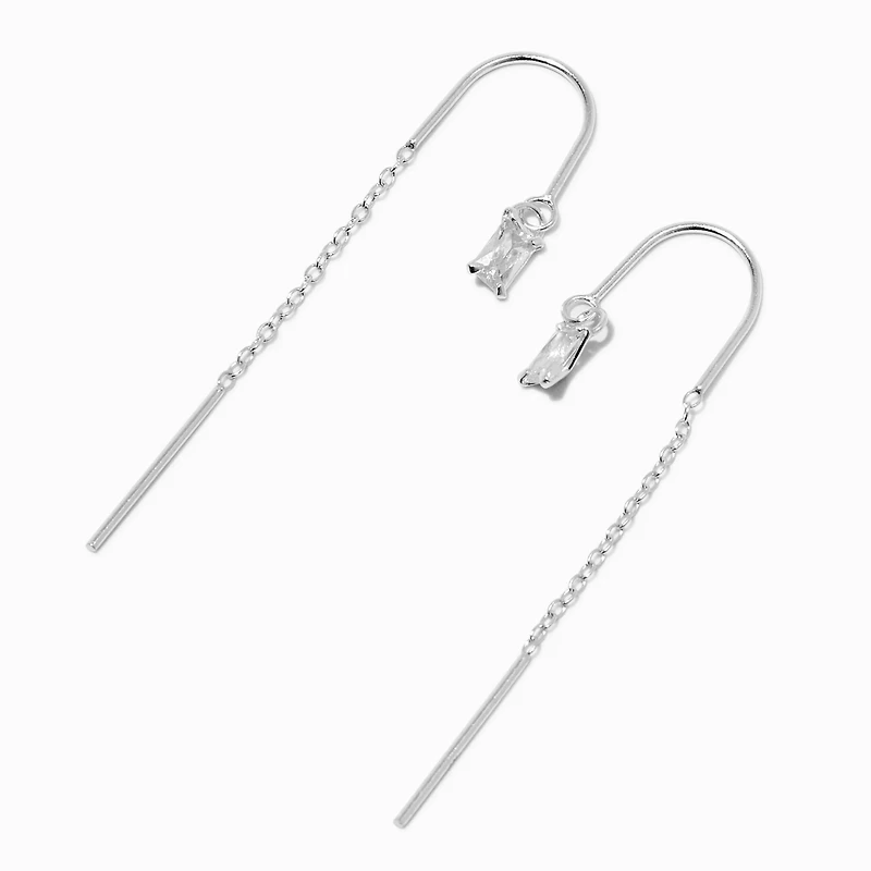 C LUXE by Claire's Sterling Silver Cubic Zirconia Clear Baguette Threader Earrings