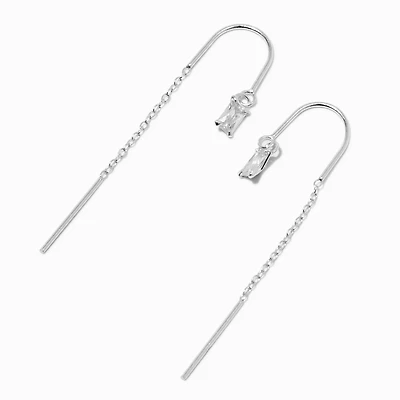 C LUXE by Claire's Sterling Silver Cubic Zirconia Clear Baguette Threader Earrings