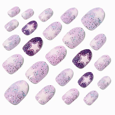 Purple Glitter Star Stiletto Press On Vegan Faux Nail Set - 24 Pack
