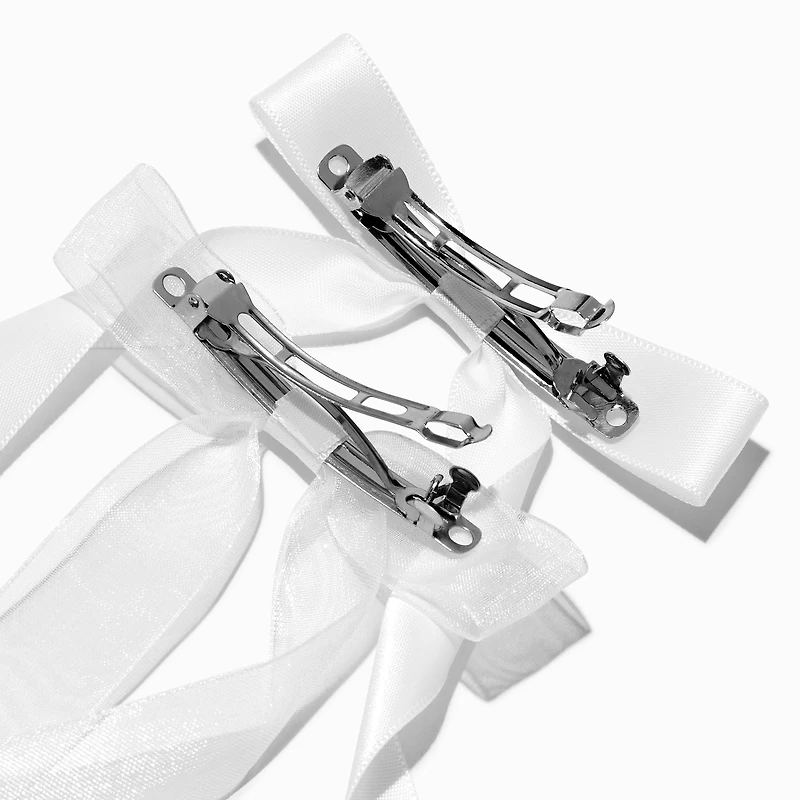 White Organza & Sheer Hair Bow Clips - 2 Pack
