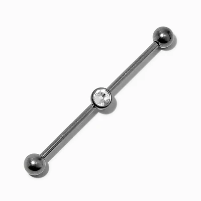 Silver-tone Titanium Crystal 14G Industrial Bar 