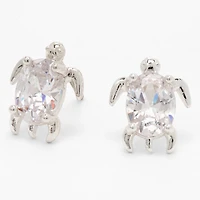 Silver-tone Cubic Zirconia Turtle 8mm Stud Earrings