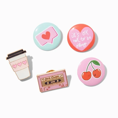 Cherry & Love Round Button & Pin Set - 5 Pack