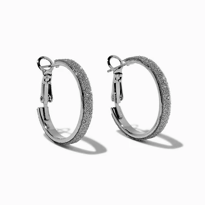 Silver Glitter 20mm Hoop Earrings