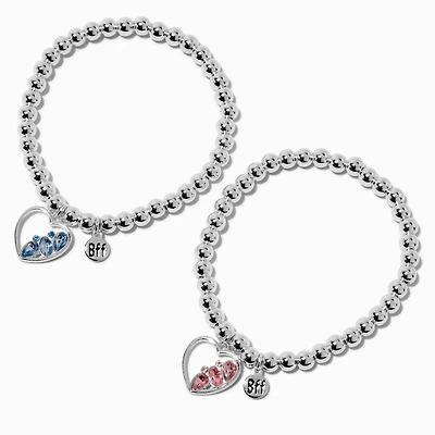 Best Friends Gem Heart Charm Beaded Stretch Bracelets - 2 Pack